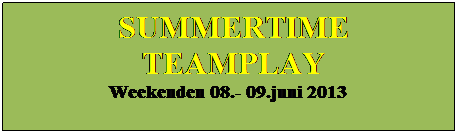 Tekstboks:              SUMMERTIME
                TEAMPLAY
                   Weekenden 08.- 09.juni 2013
 
